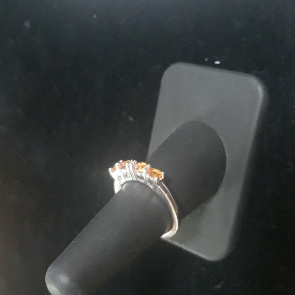 Sterling Slver Genuine yellow Sapphire/ White Diamond Ring Sz 6-8 - Picture 2 of 6